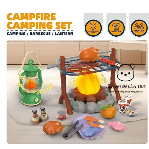 Đồ chơi cắm trại giả lập cho bé 40 chi tiết, có đèn và nhạc, bộ đồ nướng BBQ cho trẻ