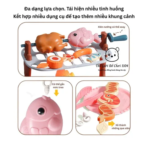 Đồ chơi cắm trại giả lập cho bé 40 chi tiết, có đèn và nhạc, bộ đồ nướng BBQ cho trẻ