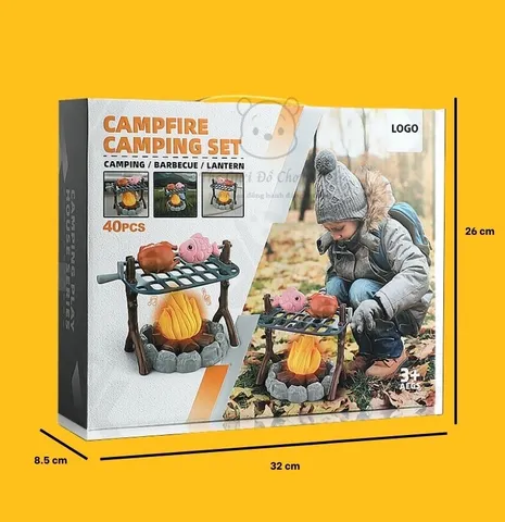 Đồ chơi cắm trại giả lập cho bé 40 chi tiết, có đèn và nhạc, bộ đồ nướng BBQ cho trẻ