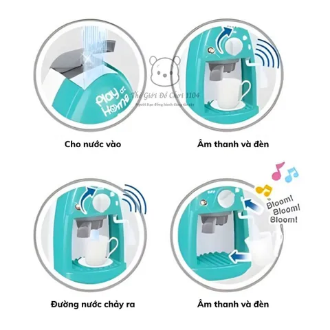Máy pha cà phê đồ chơi Play At Home, có nhạc và đèn, bé tập làm Barista, thế giới đồ chơi 1104