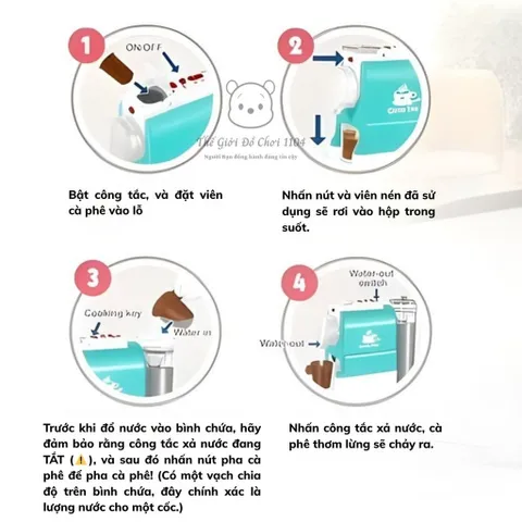 Máy pha cà phê đồ chơi Play At Home, có nhạc và đèn, bé tập làm Barista, thế giới đồ chơi 1104