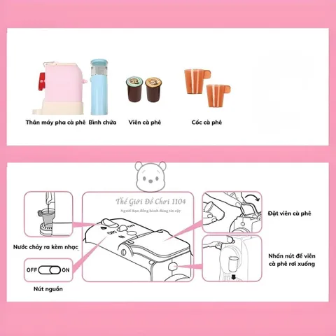 Máy pha cà phê đồ chơi Play At Home, có nhạc và đèn, bé tập làm Barista, thế giới đồ chơi 1104