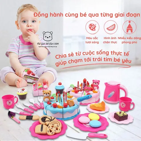 Đồ chơi cắt bánh sinh nhật Gấu Dâu DIY - tiệc trà bánh 80 chi tiết - Hiệu ứng thổi nến - thế giới đồ chơi 1104