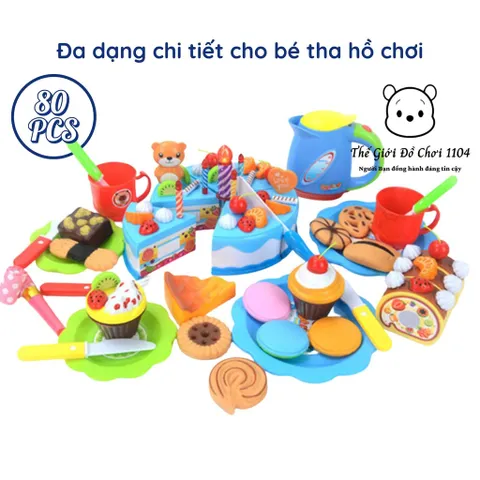 Đồ chơi cắt bánh sinh nhật Gấu Dâu DIY - tiệc trà bánh 80 chi tiết - Hiệu ứng thổi nến - thế giới đồ chơi 1104