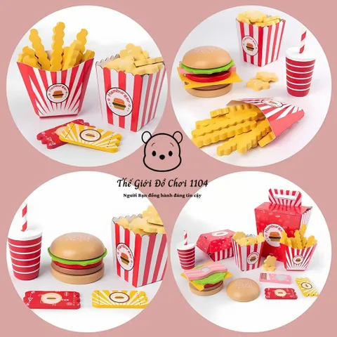 Bộ đồ chơi hamburger bằng gỗ cao cấp mô phỏng thức ăn nhanh, dành cho bé 3 tuổi trở lên