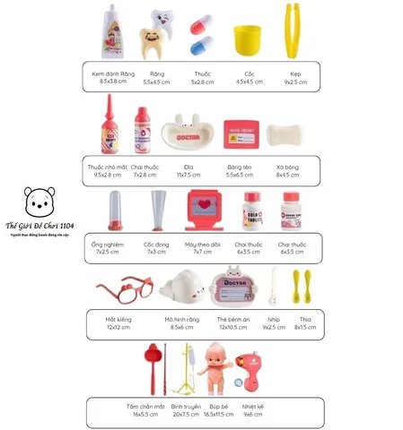Bộ bác sĩ đồ chơi Montessori cho bé – Vali đựng dụng cụ y tế dễ thương, học mà chơi