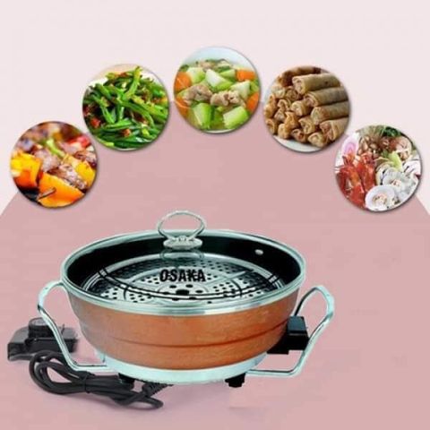 Nồi Lẩu Điện Đa Năng OSAKA 3.5L Kèm Vỉ Hấp, Công Suất 1300W, Chống Dính Cao Cấp, Nấu Lẩu, Xào, Nướng, Tiết Kiệm Điện