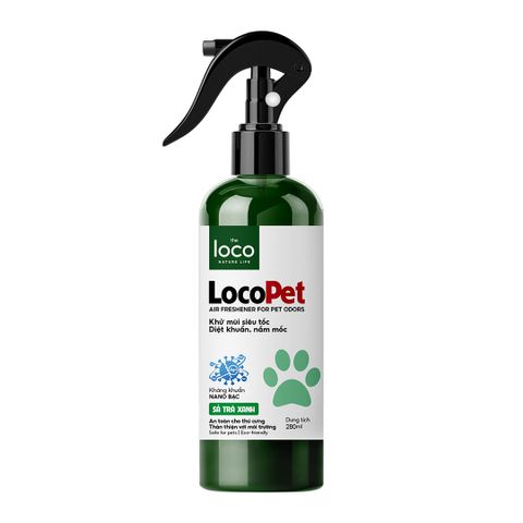 Chai xịt khử mùi Loco Pet cho chó mèo - Khử mùi nước tiểu, kháng khuẩn an toàn, hương sả trà xanh 260ML