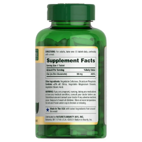 Viên kẽm thuần chay Nature’s Bounty Zinc 50mg 400 viên - Tăng cường miễn dịch và sức khỏe tổng thể, hỗ trợ da, tóc, móng khỏe mạnh