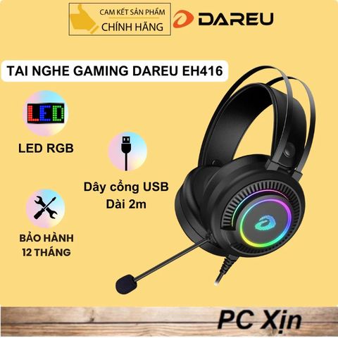 Tai Nghe Chụp Tai Gaming DareU EH416 - Âm Thanh Giả Lập 7.1 Có LED RGB, Micro Điều Chỉnh Dành Cho Game Thủ, Tương Thích Máy Tính PC Và Laptop