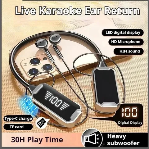 Tai Nghe Không Dây Thể Thao Treo Cổ Bluetooth V5.3 - Âm Thanh Stereo Pin 30Giờ, Màn Hình LED, Chống Nước, Thích Hợp Tập Luyện