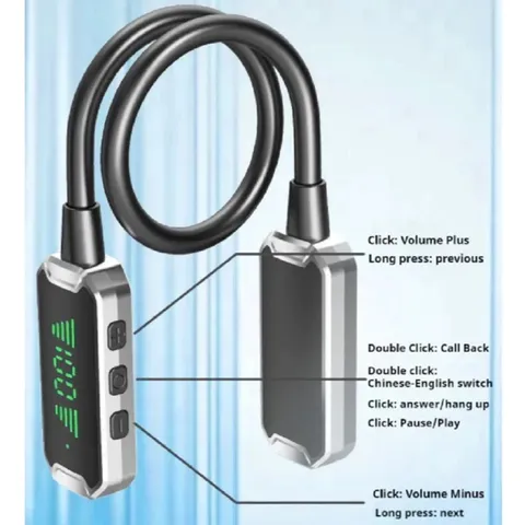 Tai Nghe Không Dây Thể Thao Treo Cổ Bluetooth V5.3 - Âm Thanh Stereo Pin 30Giờ, Màn Hình LED, Chống Nước, Thích Hợp Tập Luyện
