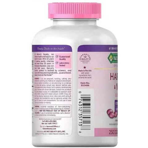 Viên Uống Nature's Bounty Hair Skin Nails 250 Viên - Hỗ Trợ Tóc Da Móng Khỏe Mạnh, Chứa Biotin và Vitamin, Hàng Mỹ