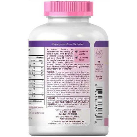 Viên Uống Nature's Bounty Hair Skin Nails 250 Viên - Hỗ Trợ Tóc Da Móng Khỏe Mạnh, Chứa Biotin và Vitamin, Hàng Mỹ