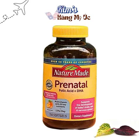 Vitamin Tổng Hợp Dành Cho Mẹ Bầu Nature Made Prenatal Multi DHA 150 Viên - Hỗ Trợ Phát Triển Trí Não Thai Nhi, Bổ Sung Axit Folic và DHA