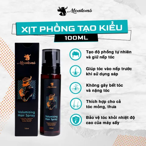 Xịt Phồng Tạo Kiểu Tóc Menitems 100ML - Tạo Độ Phồng Tự Nhiên, Giữ Nếp Đỉnh Cao, Không Gây Bết Tóc, Dành Cho Tóc Mỏng, Thưa