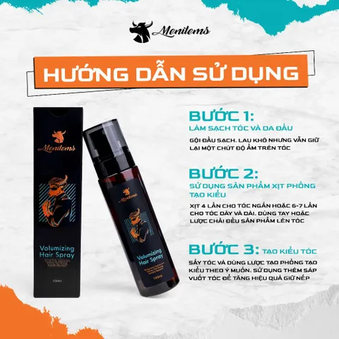 Xịt Phồng Tạo Kiểu Tóc Menitems 100ML - Tạo Độ Phồng Tự Nhiên, Giữ Nếp Đỉnh Cao, Không Gây Bết Tóc, Dành Cho Tóc Mỏng, Thưa