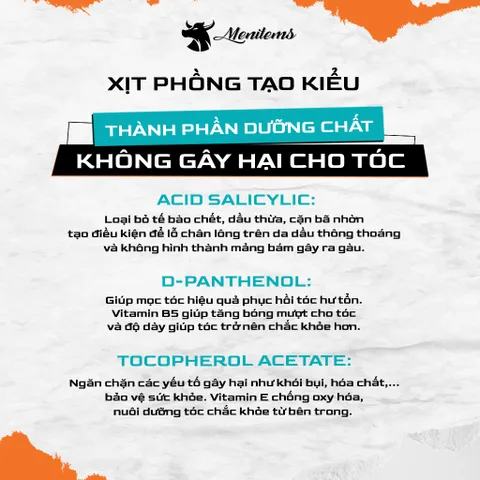 Xịt Phồng Tạo Kiểu Tóc Menitems 100ML - Tạo Độ Phồng Tự Nhiên, Giữ Nếp Đỉnh Cao, Không Gây Bết Tóc, Dành Cho Tóc Mỏng, Thưa