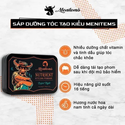 Sáp Vuốt Tóc MENITEMS Perfect Night - Giữ Nếp Tự Nhiên Lên Đến 10H - Tạo Kiểu Tóc Bóng Mượt, Dưỡng Ẩm Hiệu Quả