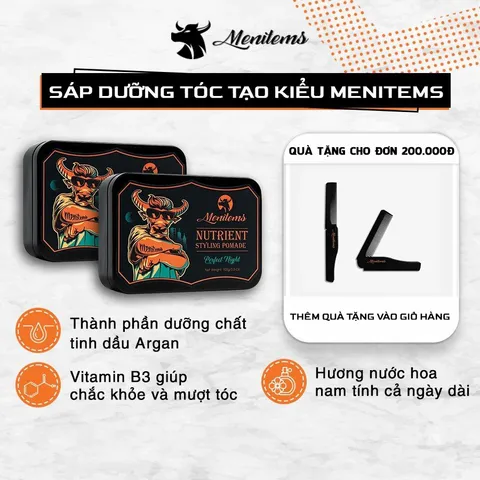 Sáp Vuốt Tóc Nam Menitems Perfect Night - Sáp Dưỡng Tạo Kiểu Giữ Nếp Tự Nhiên 16H, Hương Nước Hoa Tươi Mát