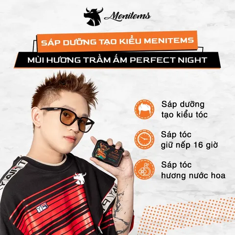Sáp Vuốt Tóc Nam Menitems Perfect Night - Sáp Dưỡng Tạo Kiểu Giữ Nếp Tự Nhiên 16H, Hương Nước Hoa Tươi Mát