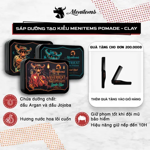 Sáp Vuốt Tóc Clay Pomade MENITEMS - Giữ Nếp Tự Nhiên 10H, Hương Thơm Lôi Cuốn, Tạo Kiểu Đẹp và Bóng Khỏe