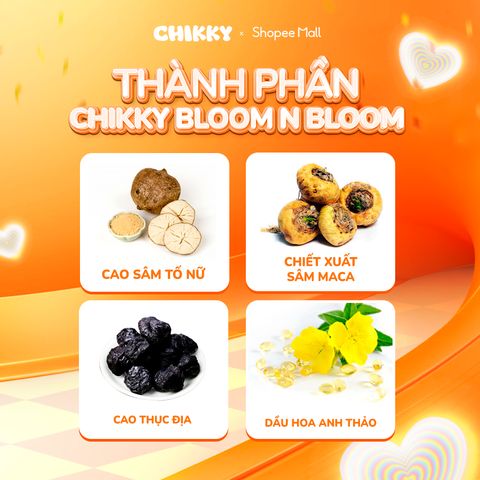 Thực Phẩm Sức Khỏe Dành Cho Nữ BLOOM N BLOOM CHIKKY - Hỗ Trợ Cân Bằng Nội Tiết Tố, Tăng Cường Sức Khỏe và Tiết Dịch Tự Nhiên