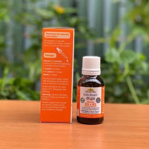 Vitamin D3 + K2 Nature's Way Kids Smart Drops - Hỗ trợ hấp thụ Canxi và sức khỏe xương cho trẻ (11ml)