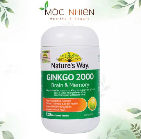 Viên Uống Bổ Não Nature's Way Ginkgo 2000 - Hỗ Trợ Tăng Cường Trí Nhớ và Chức Năng Nhận Thức (120 Viên)