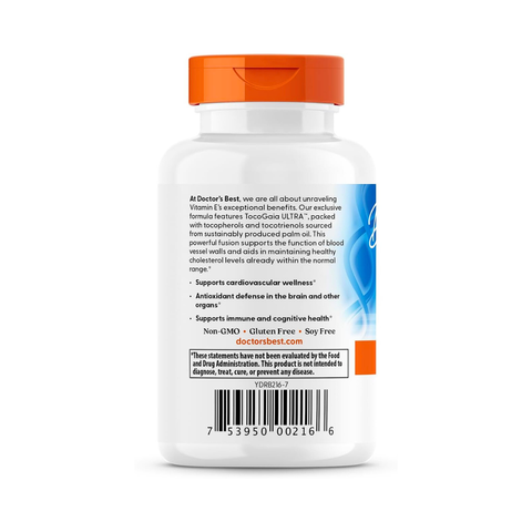 Viên Uống Vitamin E Tocotrienols Doctor's Best - Hỗ Trợ Ngăn Ngừa Lão Hoá, Làm Đẹp Da - Hộp 60 Viên Nang Mềm Mỹ