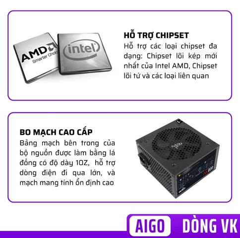 Nguồn Máy Tính Aigo VK350 VK450 VK550 - ATX 12V Non Modun 150mm, Công Suất 350W/450W/550W, Tản Nhiệt Hiệu Quả, Hệ Thống Bảo Vệ