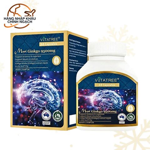 Viên uống hỗ trợ tuần hoàn não Vitatree Maxi Ginkgo 9500mg - Giúp cải thiện trí nhớ và tập trung, 60 viên