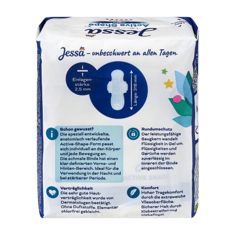 Băng Vệ Sinh Ban Đêm Jessa Ultra Binden Active Shape Night 10 Miếng - Cảm Giác An Toàn, Thấm Hút Siêu Tốt, Thiết Kế Ôm Sát