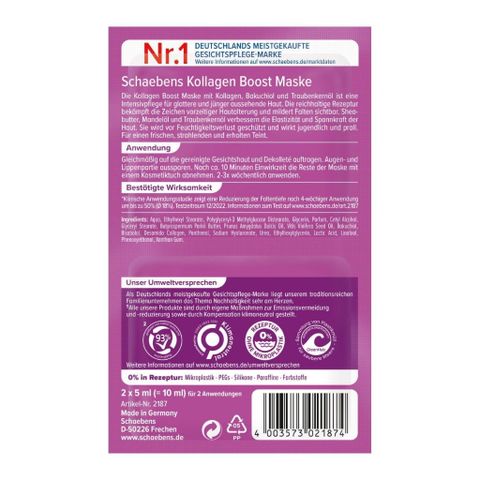 Mặt Nạ Collagen Boost Schaebens 10ml - Chăm Sóc Da Nhạy Cảm, Giảm Nếp Nhăn, Da Mịn Màng và Trẻ Trung