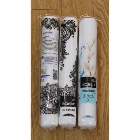 Bông Tẩy Trang Ebelin 140 Miếng - Bông Cotton Tuyệt Đối, Không Xơ, Dùng Tẩy Trang và Làm Sạch Da Mặt, Chất Lượng Y Tế
