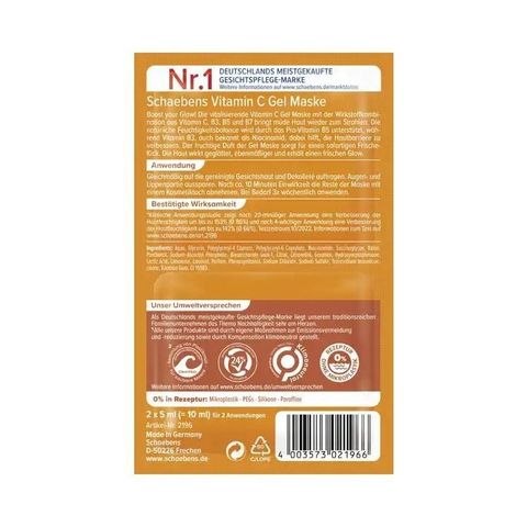 Miếng Đắp Mặt Nạ Dưỡng Da Vitamin C Schaebens - Gel Dưỡng Sáng Da, Phục Hồi Độ Ẩm, Phù Hợp Mọi Loại Da
