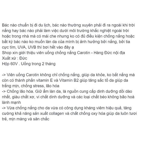 Hàng đủ Bill viên chống nắng Carotin