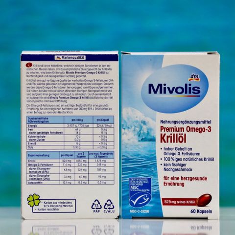 Viên uống dầu nhuyễn thể Omega-3 Mivolis - Bổ sung Omega-3 cho sức khỏe tim mạch, trí não - Viên nang mềm dễ uống từ Đức