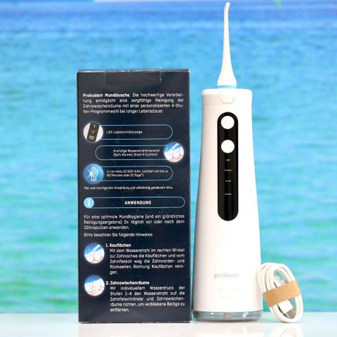 Máy Tăm Nước Prokudent Munddusche Aqua - Thiết Bị Chăm Sóc Răng Miệng Tại Nhà, 4 Chế Độ Làm Sạch Thông Minh, Dung Lượng Pin 2500mAh