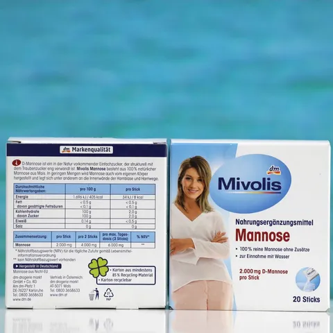 Mivolis D-Mannose 100% Thực Phẩm Bổ Sung - Hỗ Trợ Tiêu Hóa, Hộp 20 Gói Tiện Lợi, Không Chứa Gluten & Lactose
