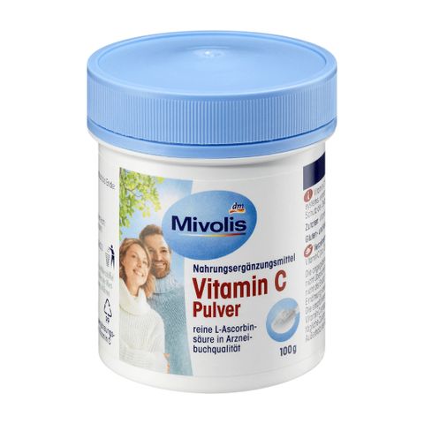 Bột Vitamin C Mivolis 100g - Hỗ trợ miễn dịch, bổ sung dinh dưỡng tự nhiên, không gluten, không lactose, chất lượng cao từ Châu Âu