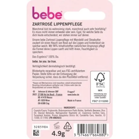 Son dưỡng môi cho bé BEBE Lippenpflege Zartrose, 4,9 g