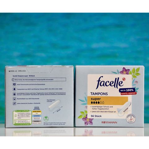 Băng vệ sinh Tampon Facelle Super 4 Giọt - 56 Viên, An Toàn và Thoải Mái Suốt Ngày, Giải Pháp Hoàn Hảo Cho Phụ Nữ Năng Động