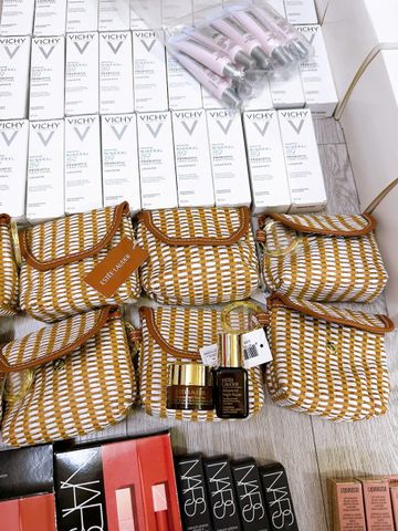 Set Mini Estee Lauder Kem Mắt và Serum Chăm Sóc Da - Túi Cói Xinh Xắn Dành Cho Làn Da Tươi Trẻ