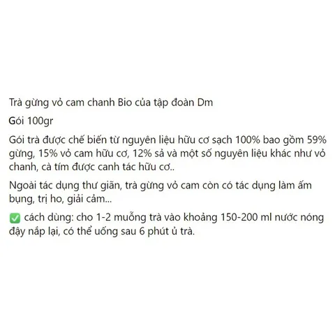Trà gừng vỏ cam chanh Bio gói 100gr