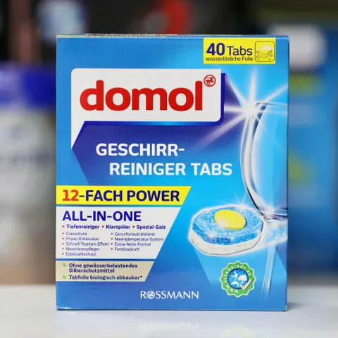 Viên Rửa Bát Domol - 40 Viên, Thương Hiệu Đức, 12 Công Dụng cho Máy Rửa Bát, Làm Sạch, Bảo Vệ Đồ Dùng Nhà Bếp