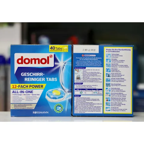 Viên Rửa Bát Domol - 40 Viên, Thương Hiệu Đức, 12 Công Dụng cho Máy Rửa Bát, Làm Sạch, Bảo Vệ Đồ Dùng Nhà Bếp