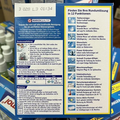 Viên Rửa Bát Domol - 40 Viên, Thương Hiệu Đức, 12 Công Dụng cho Máy Rửa Bát, Làm Sạch, Bảo Vệ Đồ Dùng Nhà Bếp