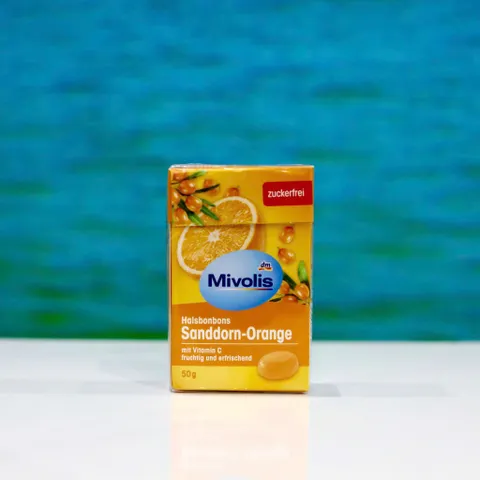 Kẹo Ngậm Ho Mivolis Vị Quả Hắc Mai Biển & Cam Không Đường - Hộp 50g Thơm Ngon, Dễ Dùng, Phù Hợp Người Kiểm Soát Đường