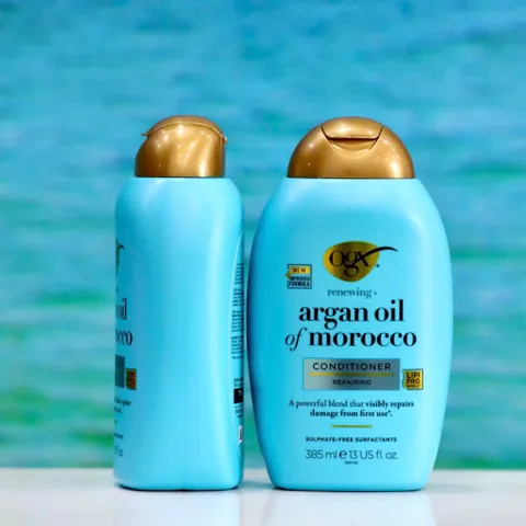 Dầu xả OGX Argan Oil of Morocco 385ml - Nuôi dưỡng, làm mềm tóc hư tổn, phục hồi độ bóng tự nhiên cho tóc khỏe mạnh